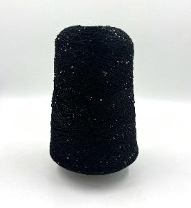 Пряжа Cotton Paillettes, D&C Yarns, хлопок, цвет черный с прозрачными пайетками